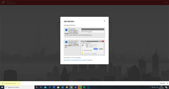 Screen shot of the remote support software downloaded.